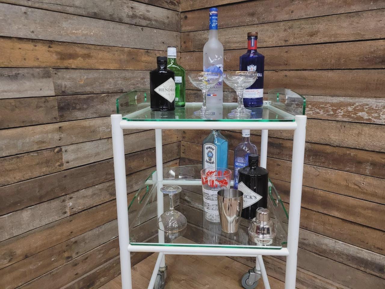 Mid Century Medical Trolley White Tubular Plastic Shelves Drinks Trolley