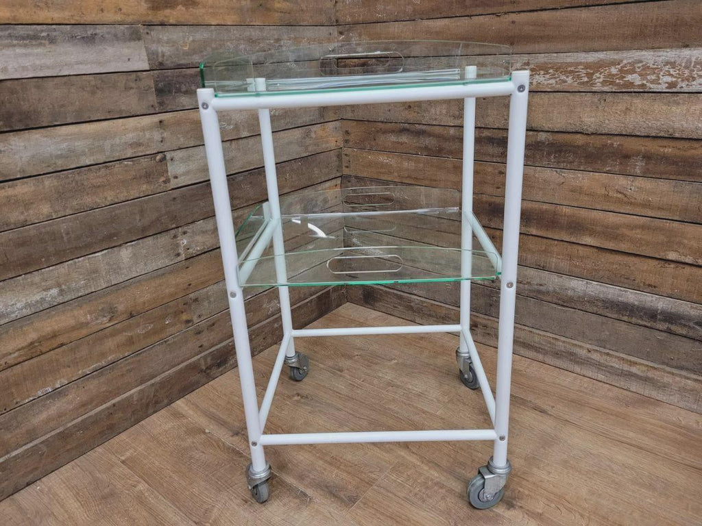 Mid Century Medical Trolley White Tubular Plastic Shelves Drinks Trolley