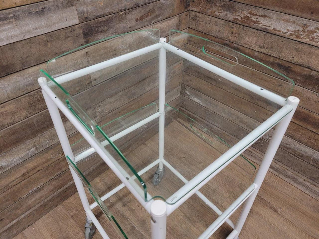 Mid Century Medical Trolley White Tubular Plastic Shelves Drinks Trolley
