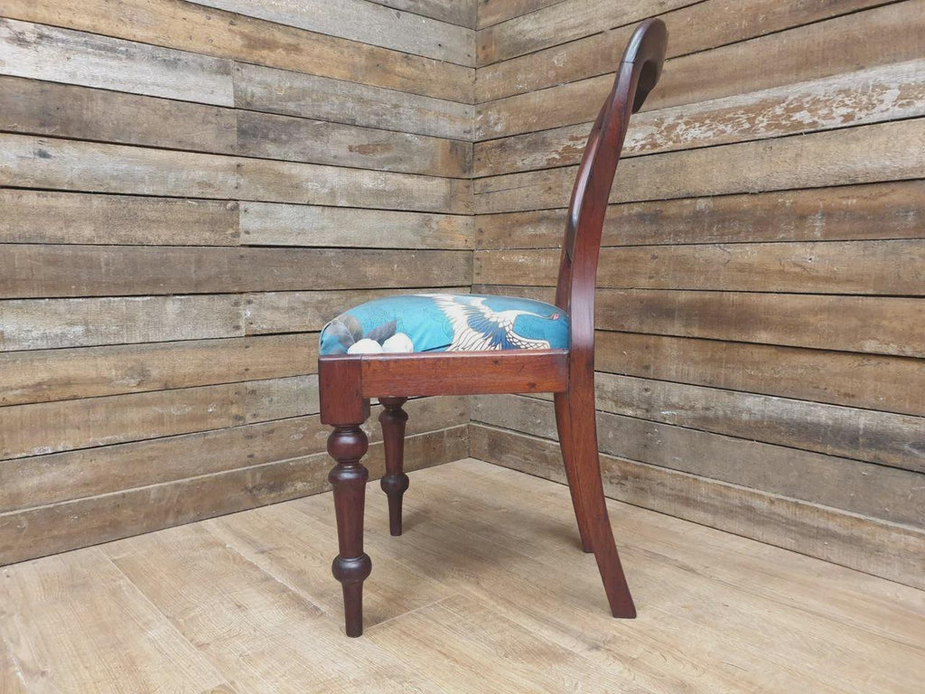 Victorian Mahogany Hall Chair Crane Velvet Upholstery