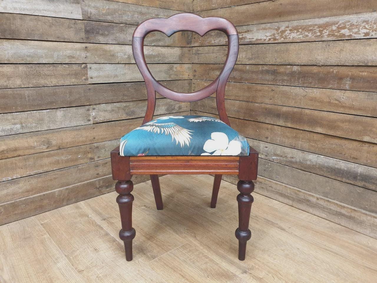 Victorian Mahogany Hall Chair Crane Velvet Upholstery