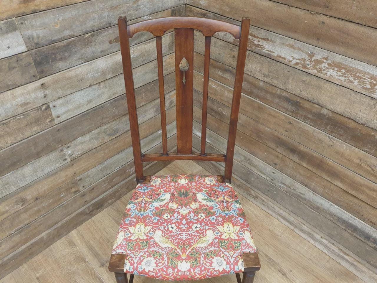 Arts And Crafts Oak Chair William Morris Strawberry Thief Antique Bedroom Chair