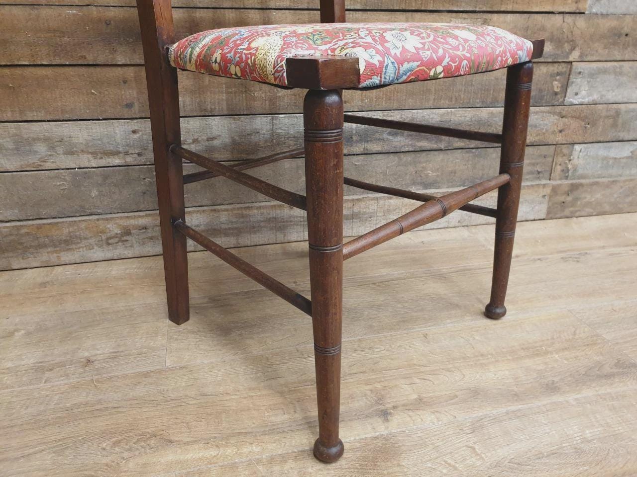 Arts And Crafts Oak Chair William Morris Strawberry Thief Antique Bedroom Chair