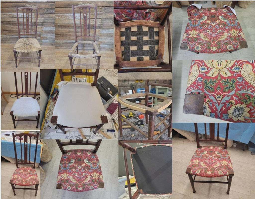 Arts And Crafts Oak Chair William Morris Strawberry Thief Antique Bedroom Chair