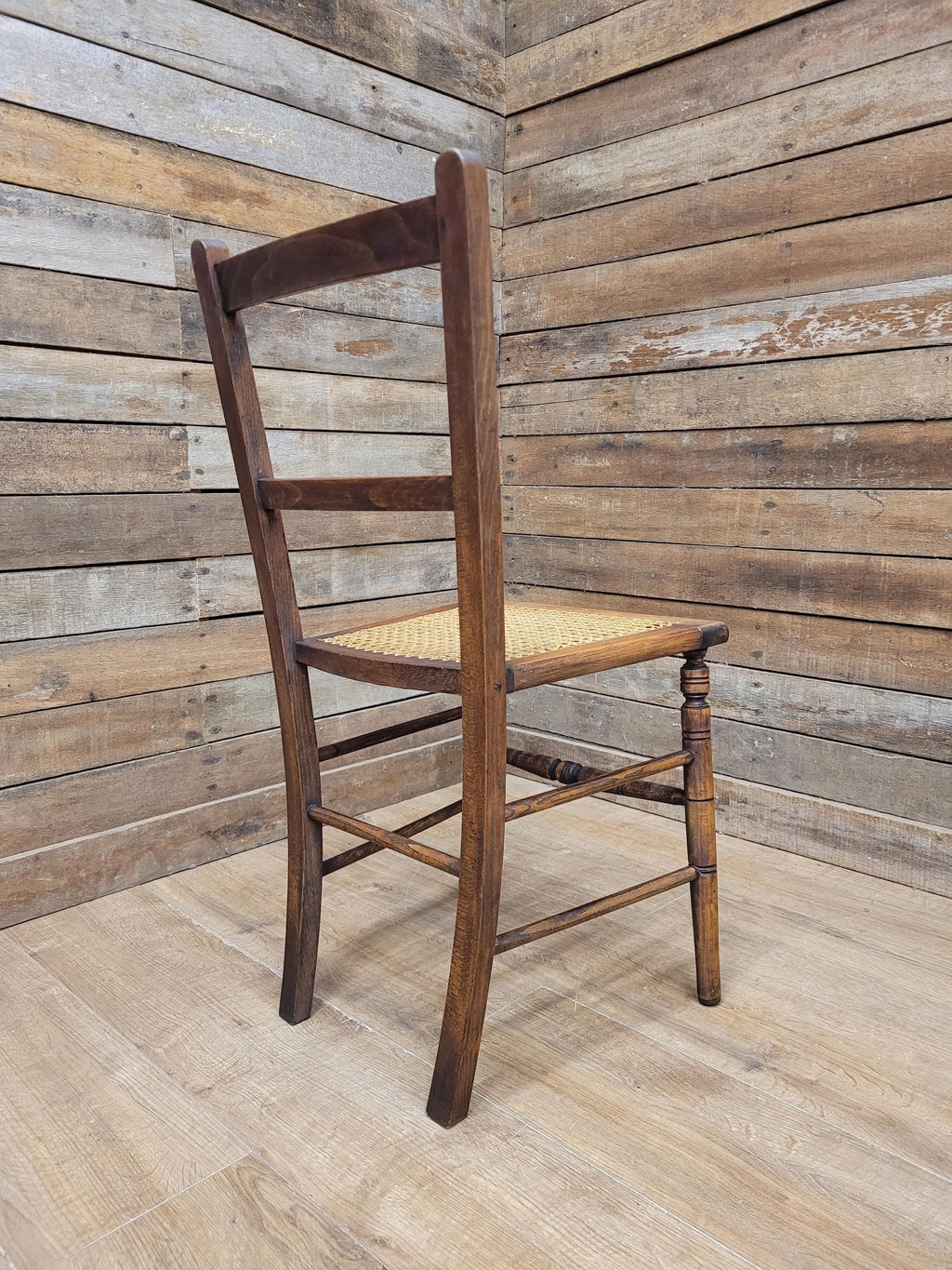 Edwardian Ladder Back Bergere Seat Chair With Turned Legs Cane Rattan Seat