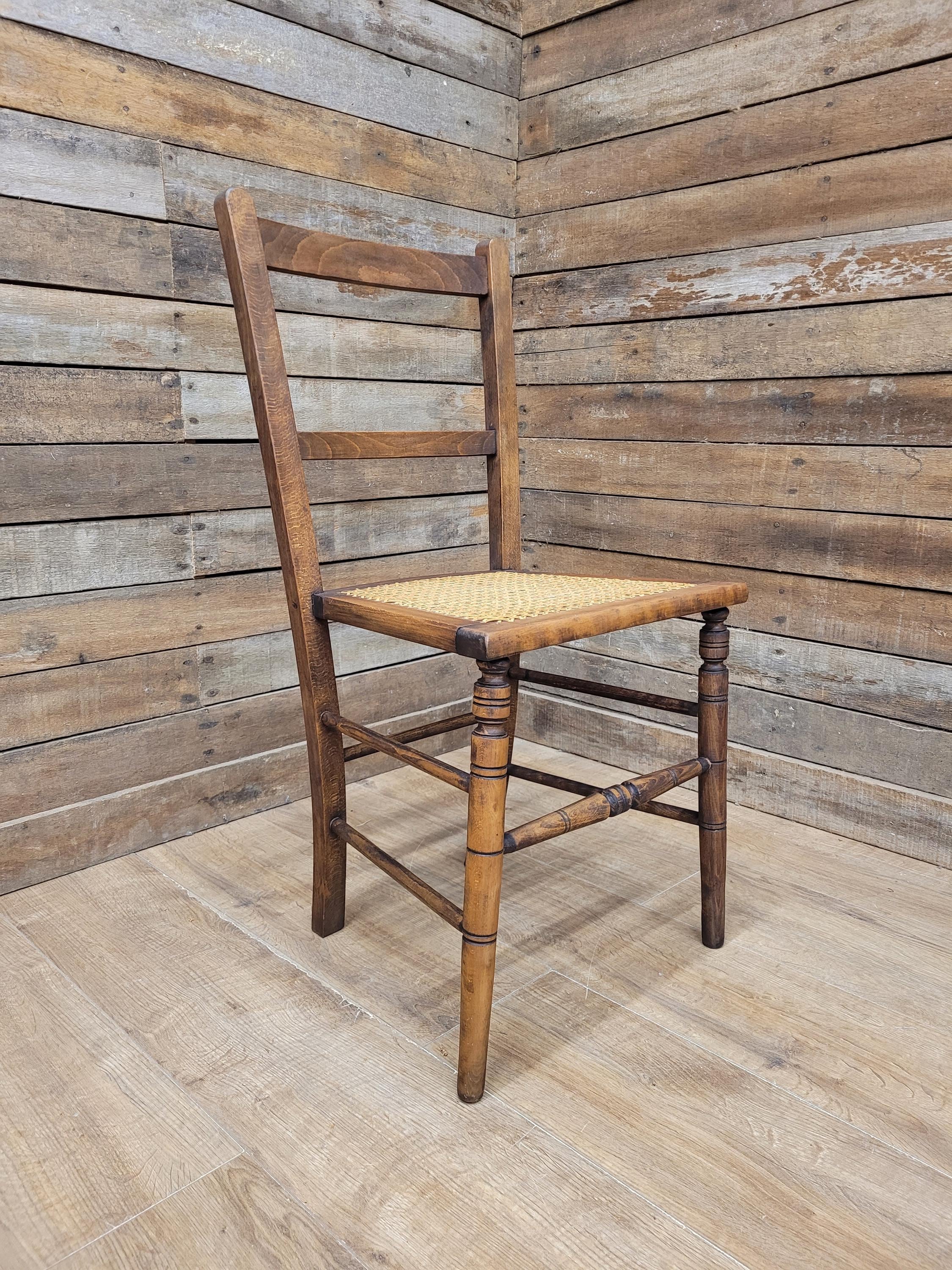 Edwardian Ladder Back Bergere Seat Chair With Turned Legs Cane Rattan Seat