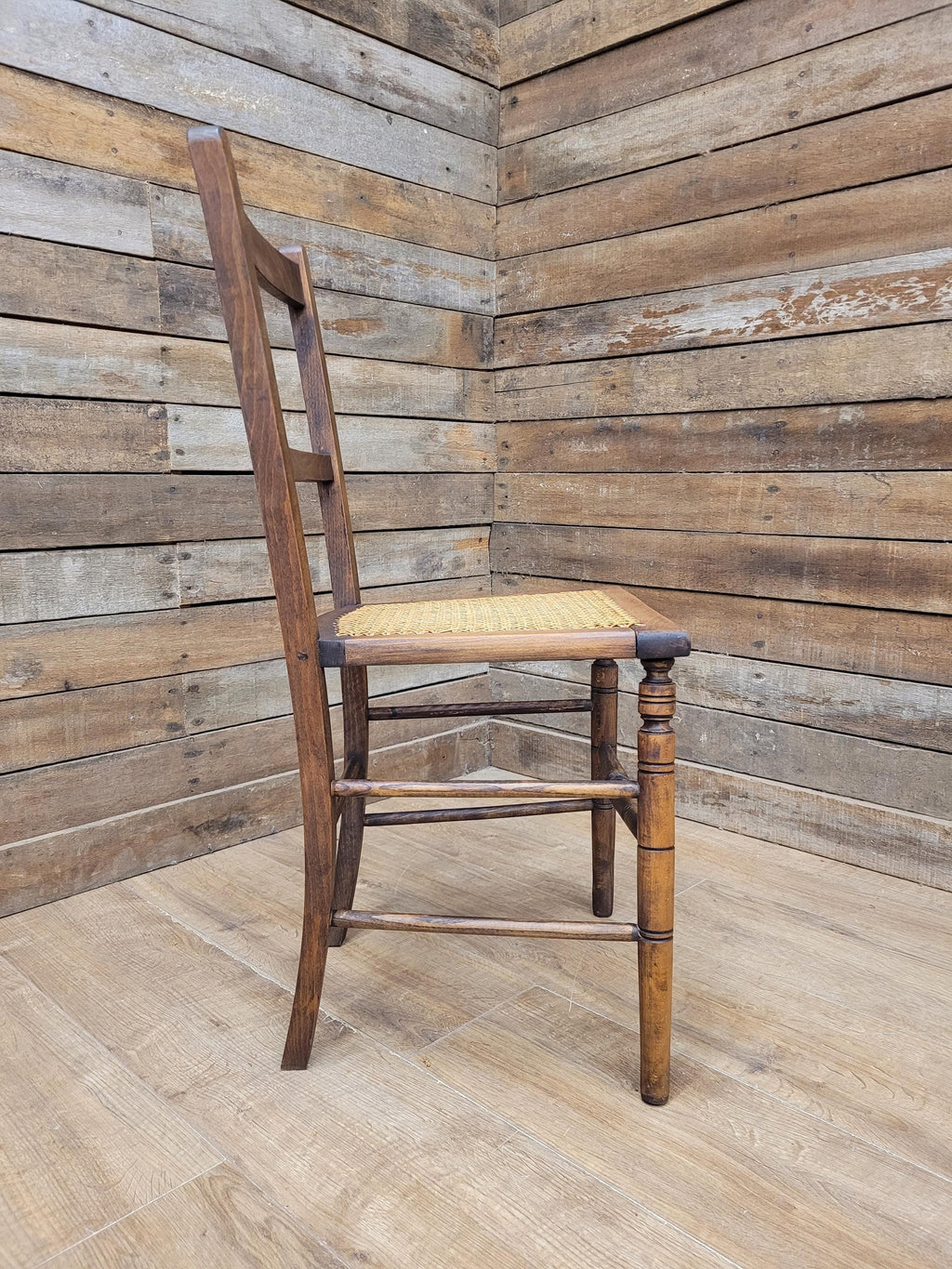 Edwardian Ladder Back Bergere Seat Chair With Turned Legs Cane Rattan Seat