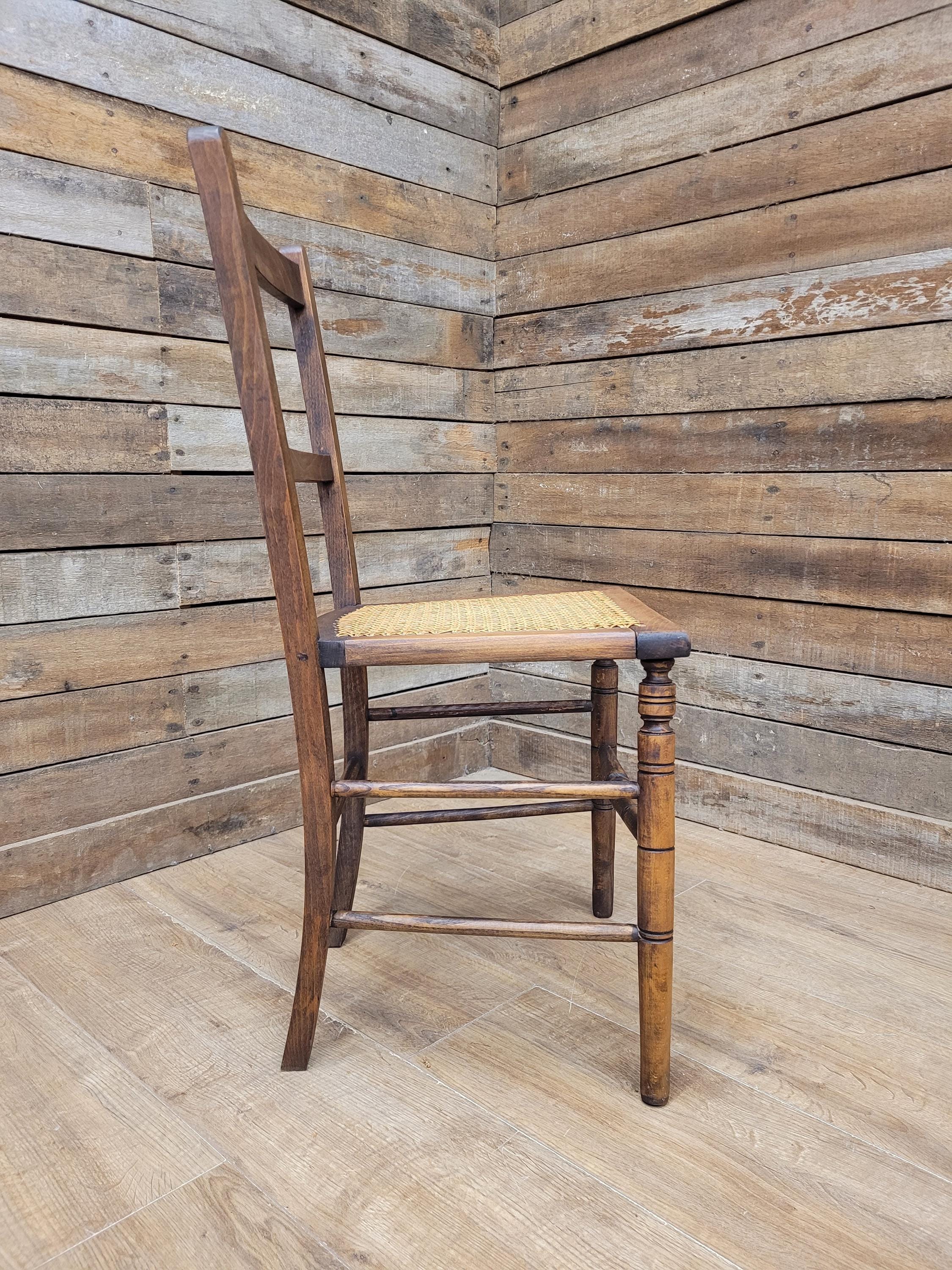 Edwardian Ladder Back Bergere Seat Chair With Turned Legs Cane Rattan Seat