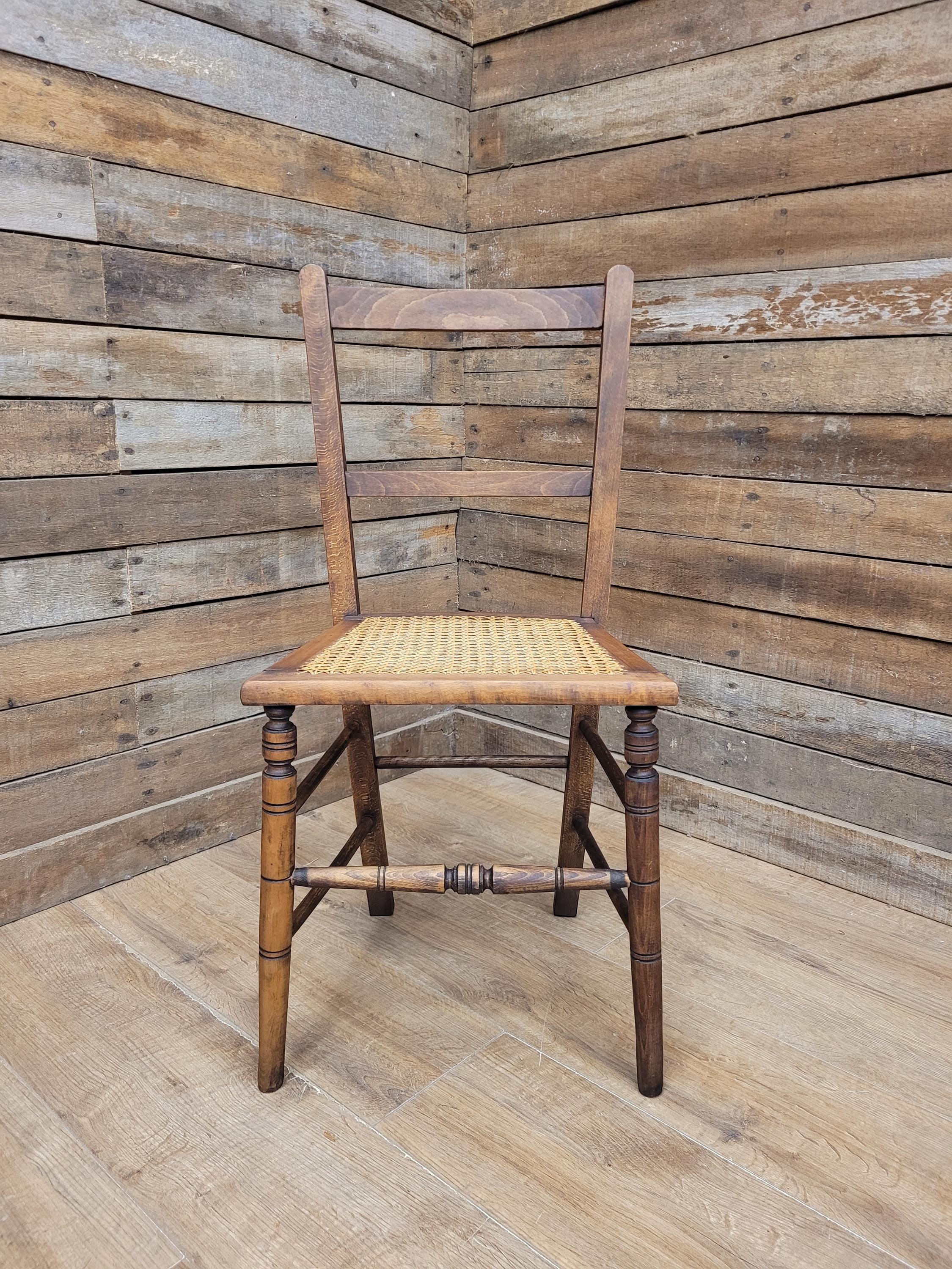Edwardian Ladder Back Bergere Seat Chair With Turned Legs Cane Rattan Seat