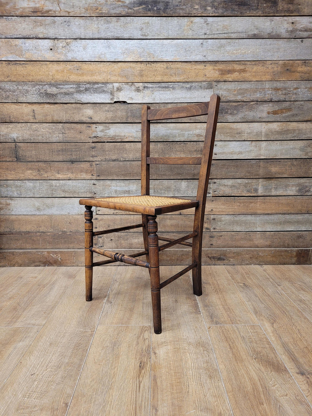Edwardian Ladder Back Bergere Seat Chair With Turned Legs Cane Rattan Seat
