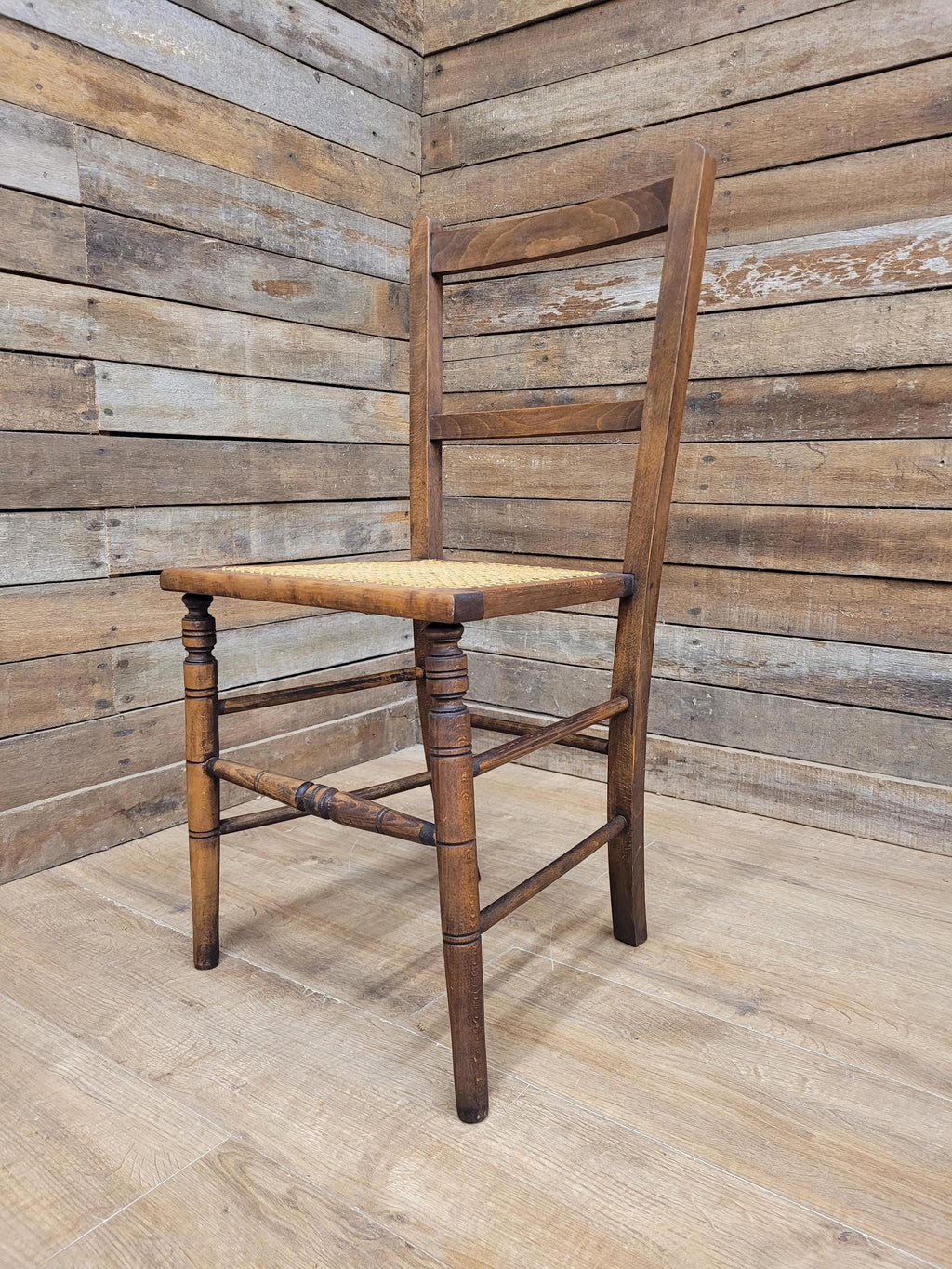 Edwardian Ladder Back Bergere Seat Chair With Turned Legs Cane Rattan Seat