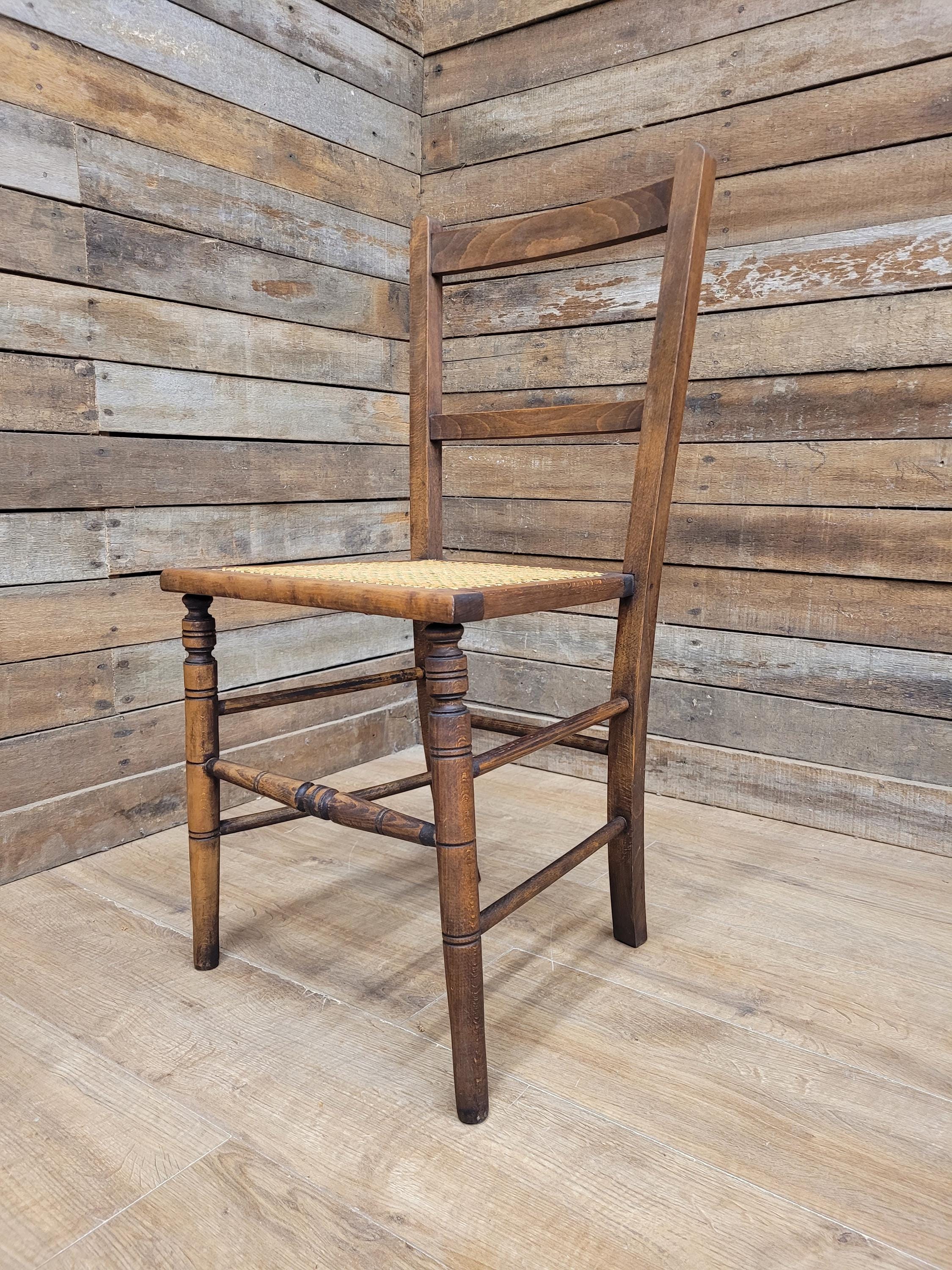 Edwardian Ladder Back Bergere Seat Chair With Turned Legs Cane Rattan Seat