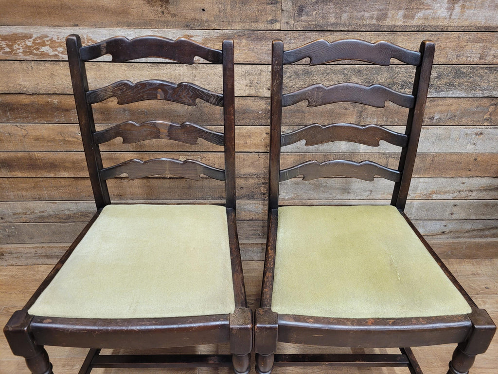 Four Rustic Ladder Back Dining Chairs Upholstered Seats