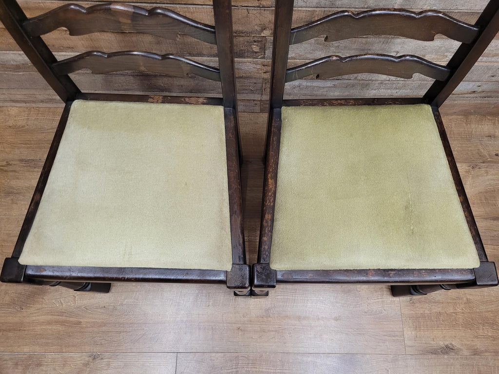 Four Rustic Ladder Back Dining Chairs Upholstered Seats