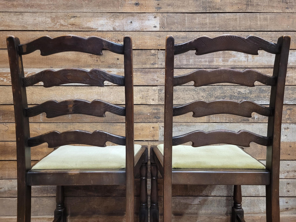 Four Rustic Ladder Back Dining Chairs Upholstered Seats