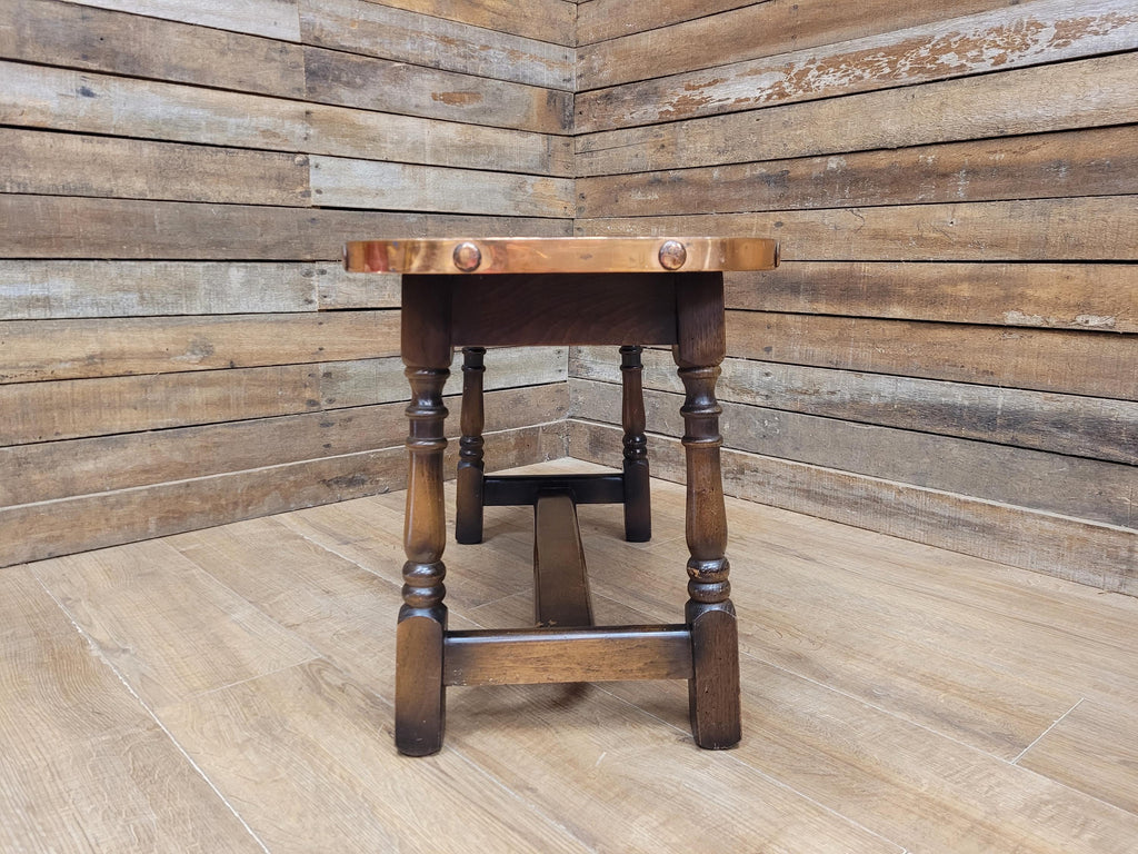 Arts And Crafts Style Copper Top Coffee Table Turned Oak Base