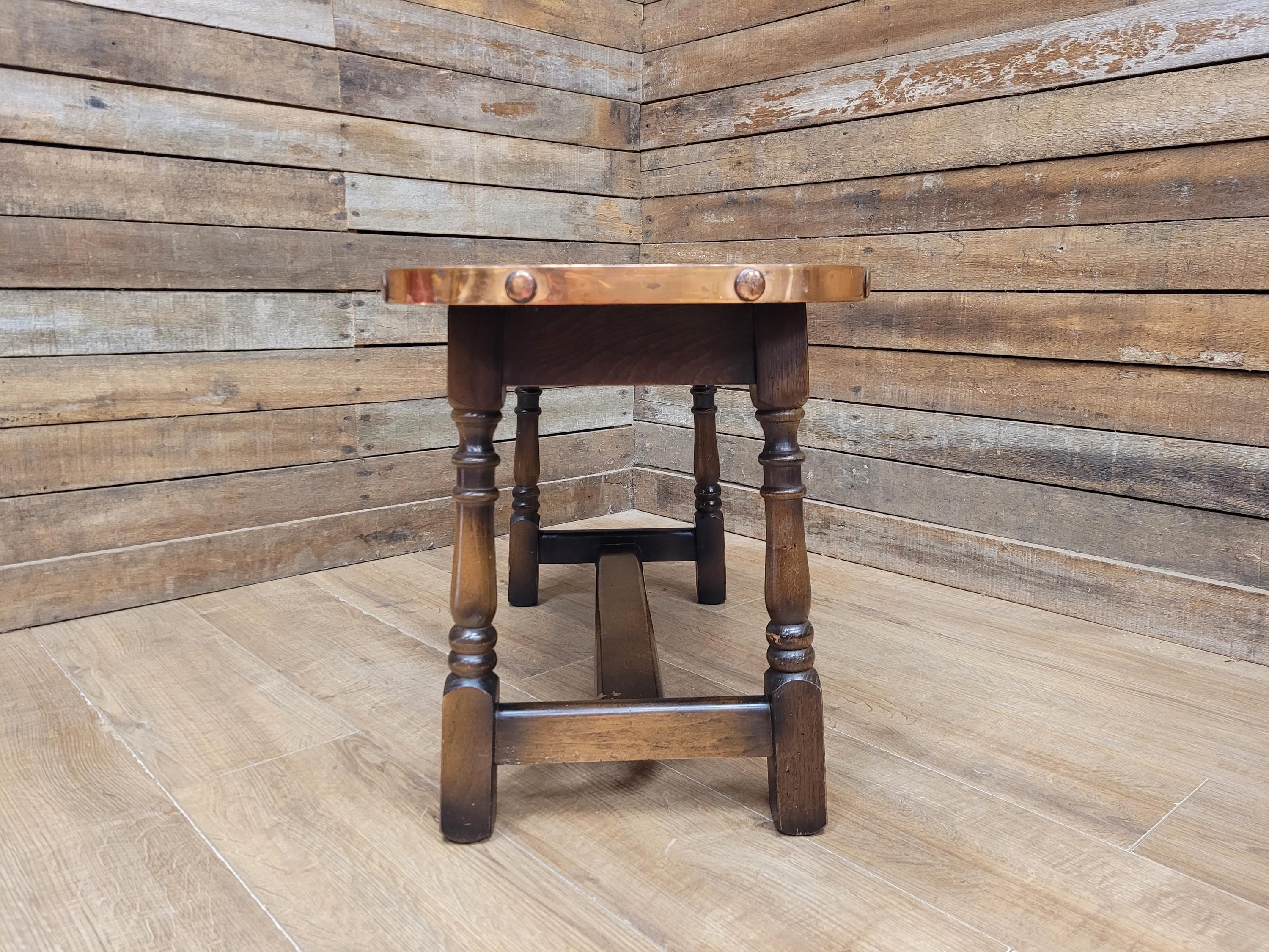 Arts And Crafts Style Copper Top Coffee Table Turned Oak Base