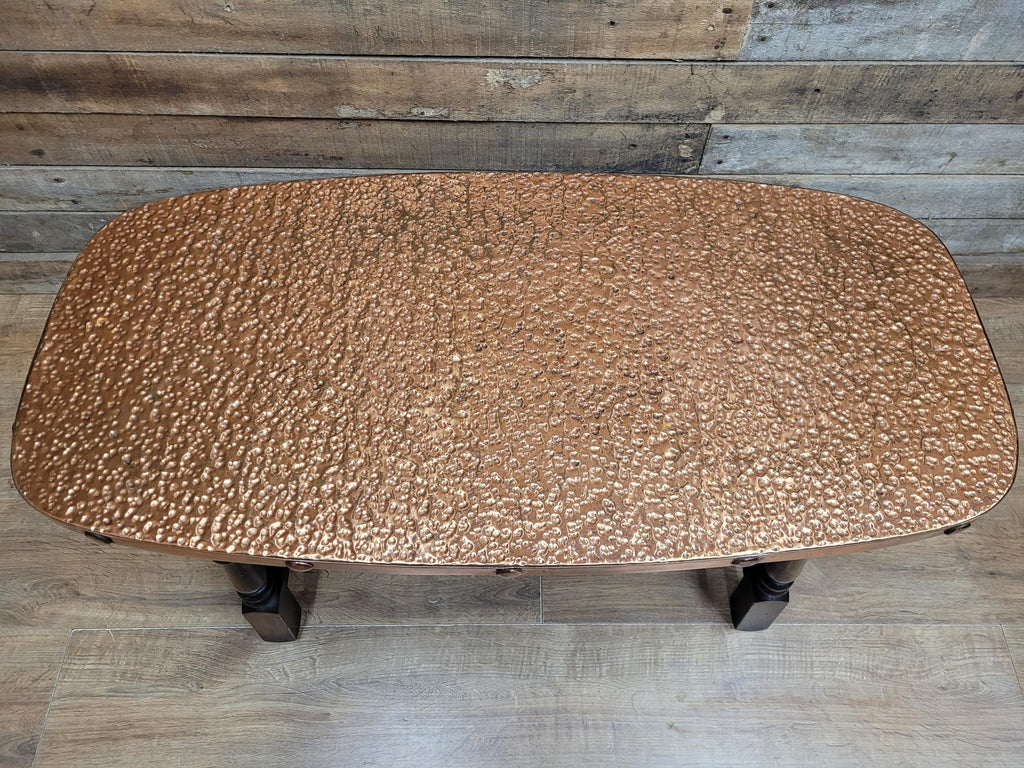 Arts And Crafts Style Copper Top Coffee Table Turned Oak Base
