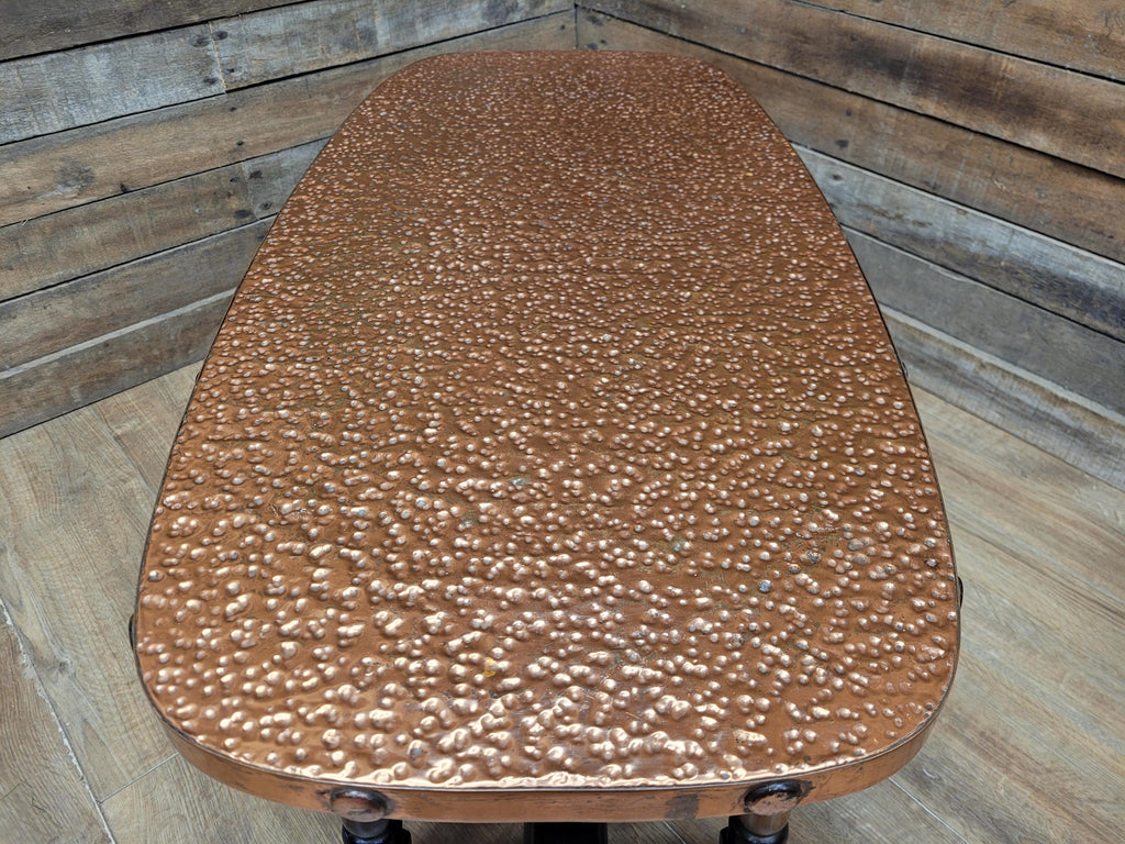 Arts And Crafts Style Copper Top Coffee Table Turned Oak Base