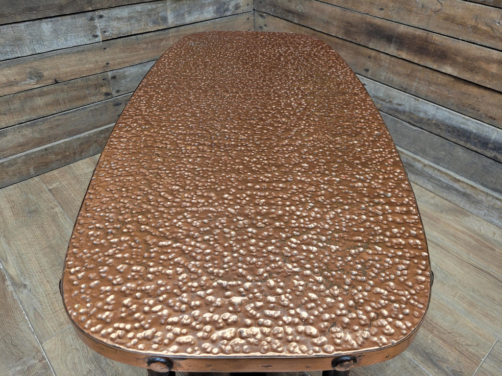 Arts And Crafts Style Copper Top Coffee Table Turned Oak Base