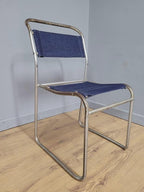 Four Pel Cox Tubular Metal Chairs Denim Seats Industrial Stacking Chairs MCM