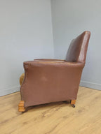 Distressed Brown Leather Tub Club Armchair Art Deco Style Vintage Chair
