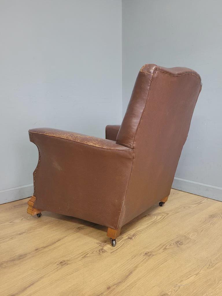 Distressed Brown Leather Tub Club Armchair Art Deco Style Vintage Chair