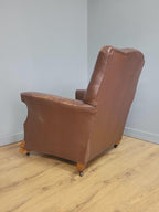 Distressed Brown Leather Tub Club Armchair Art Deco Style Vintage Chair