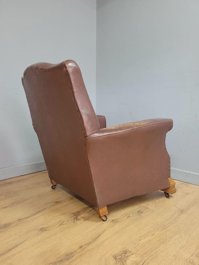 Distressed Brown Leather Tub Club Armchair Art Deco Style Vintage Chair