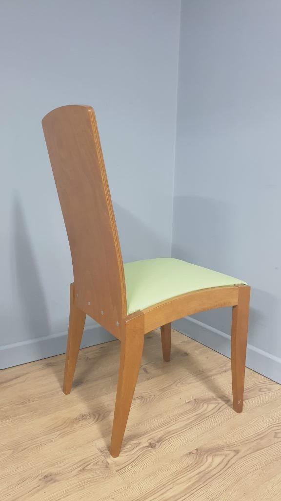 Four Olive Green Leatherette Dining Chairs High Back Retro Style