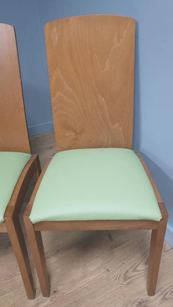 Four Olive Green Leatherette Dining Chairs High Back Retro Style