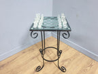 Glass Chess Set Wrought Iron Table Vintage Style