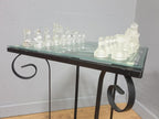 Glass Chess Set Wrought Iron Table Vintage Style