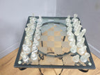 Glass Chess Set Wrought Iron Table Vintage Style