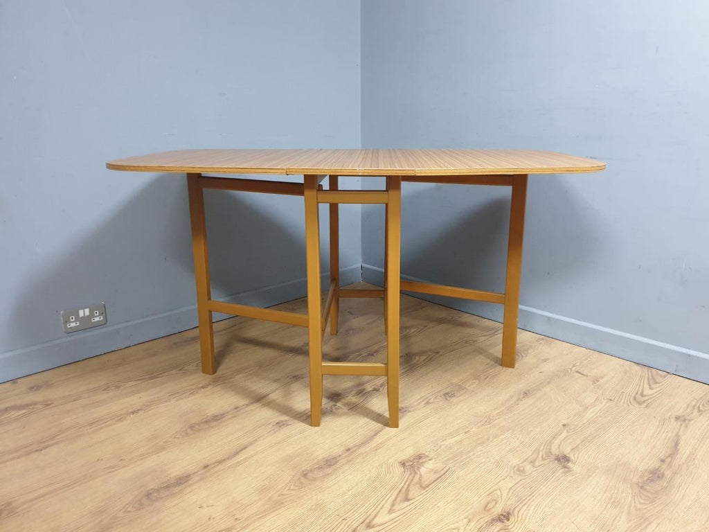 Teak Style Formica Gateleg Dining Table Oval Vintage Drop Leaf MCM Table