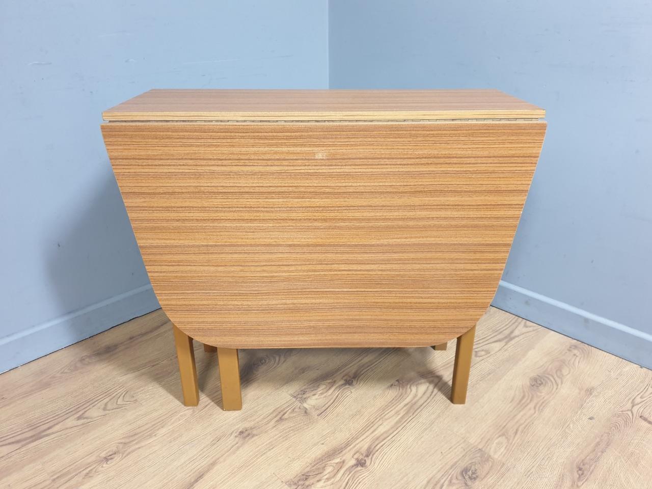 Teak Style Formica Gateleg Dining Table Oval Vintage Drop Leaf MCM Table