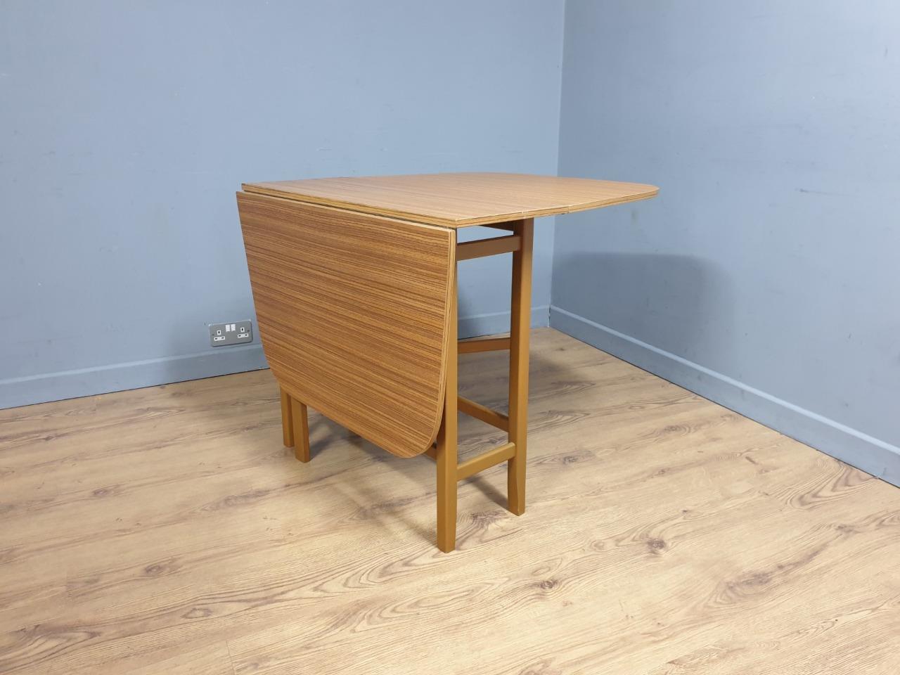 Teak Style Formica Gateleg Dining Table Oval Vintage Drop Leaf MCM Table