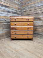 Rustic Pine Five Drawer Chest Distressed Country Vintage Bedroom Storage