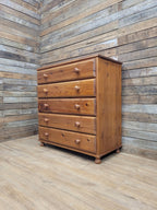 Rustic Pine Five Drawer Chest Distressed Country Vintage Bedroom Storage