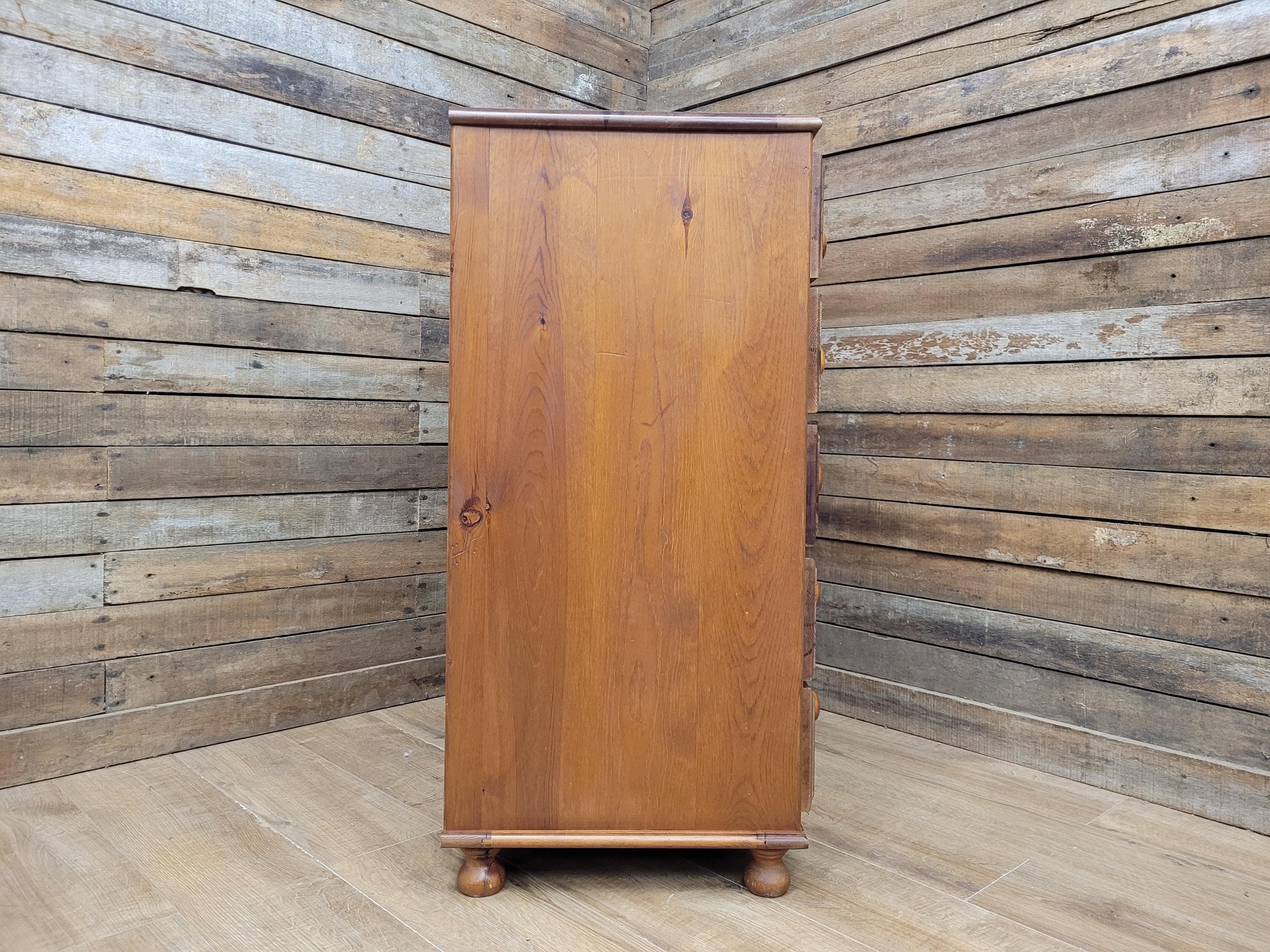 Rustic Pine Five Drawer Chest Distressed Country Vintage Bedroom Storage
