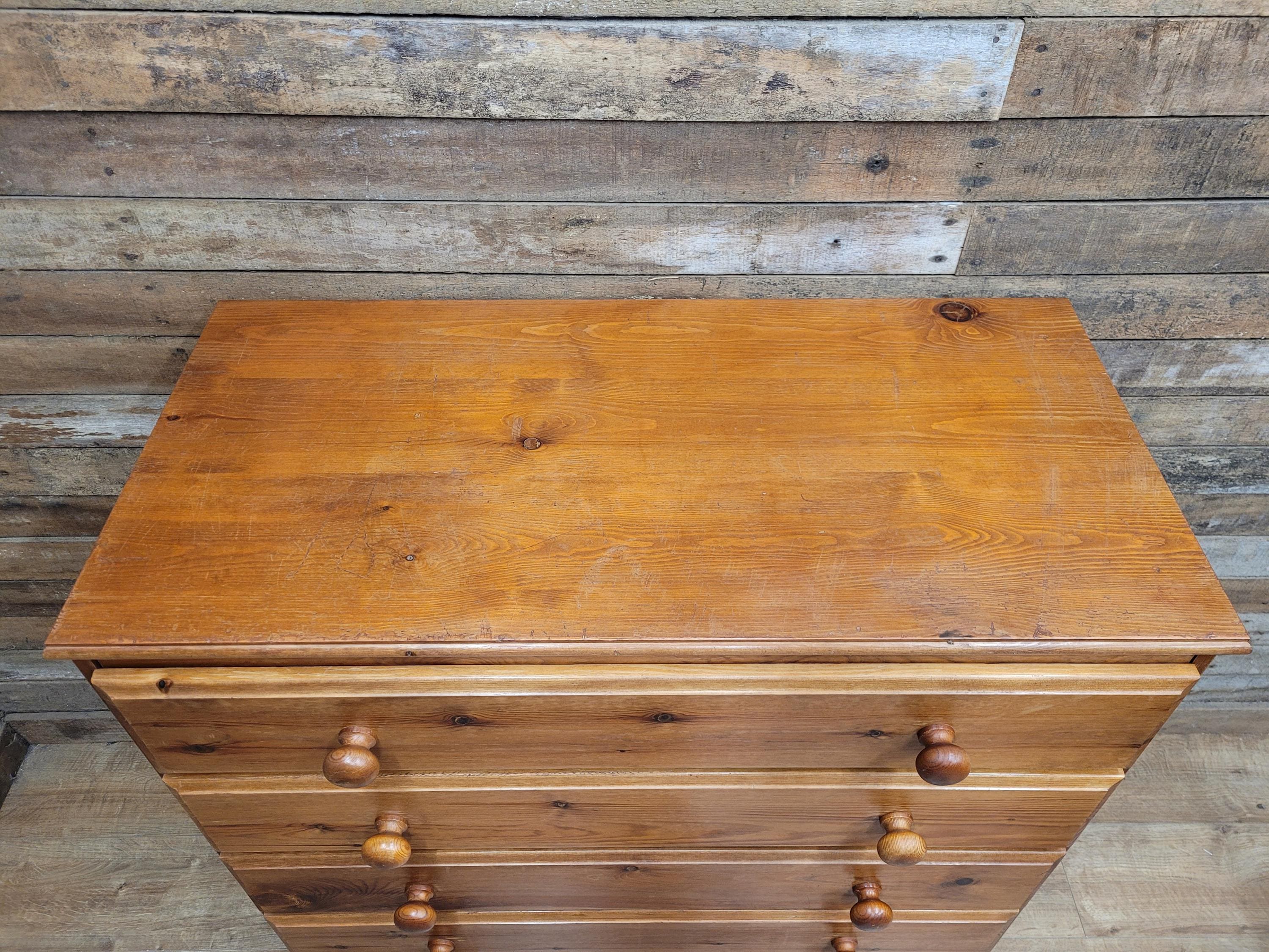 Rustic Pine Five Drawer Chest Distressed Country Vintage Bedroom Storage