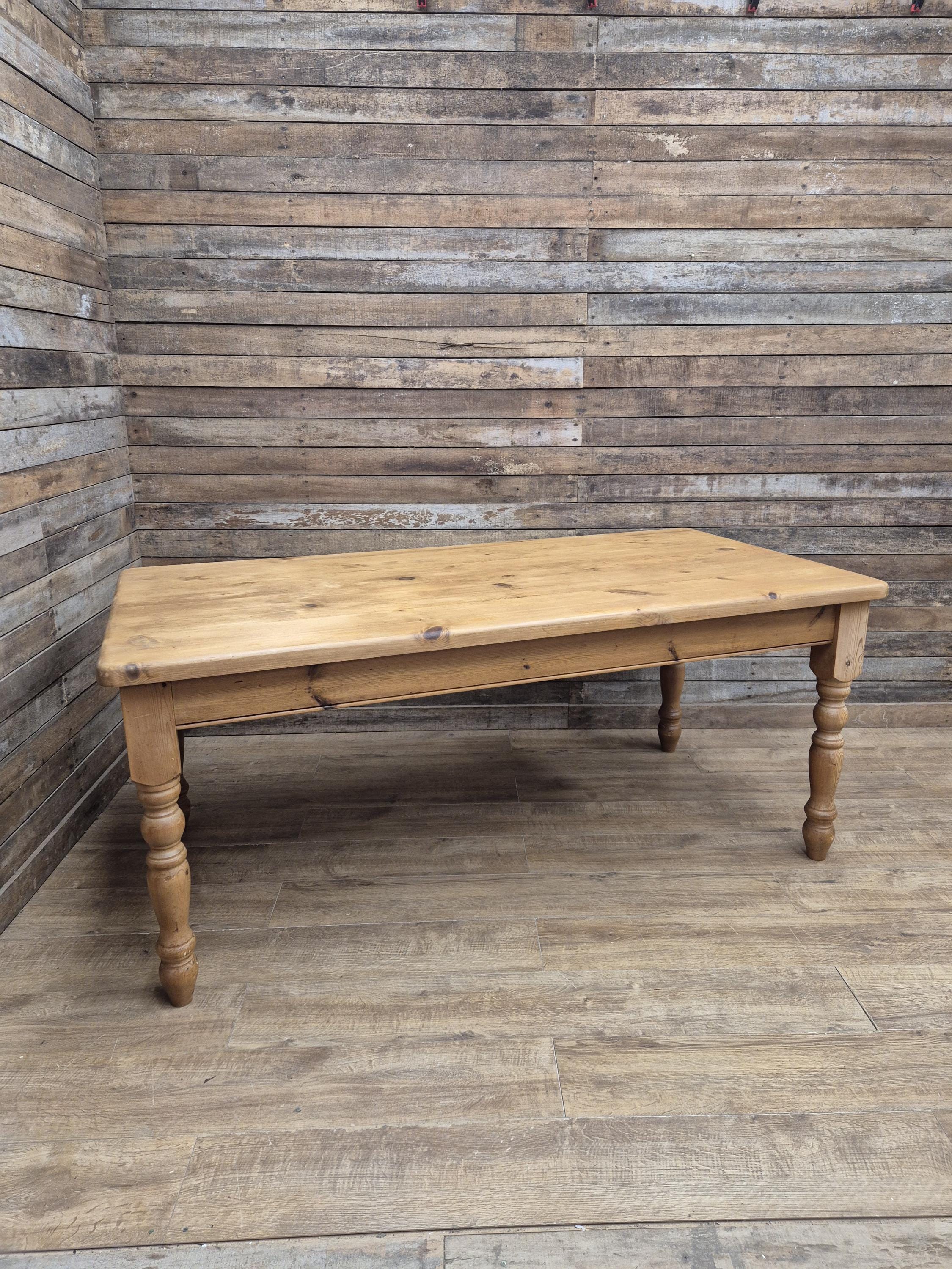 Pine dining table rustic farmhouse legs Removable solid wood large kitchen