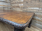 Antique Oak Windout Dining Table Carved Jacobean Banquet Inc Two Leaves Winder