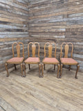 Four Oak Dining Chairs Queen Anne Shell Backs Vintage