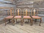 Four Oak Dining Chairs Queen Anne Shell Backs Vintage