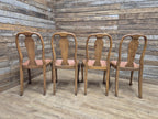 Four Oak Dining Chairs Queen Anne Shell Backs Vintage