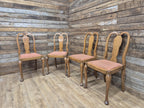 Four Oak Dining Chairs Queen Anne Shell Backs Vintage