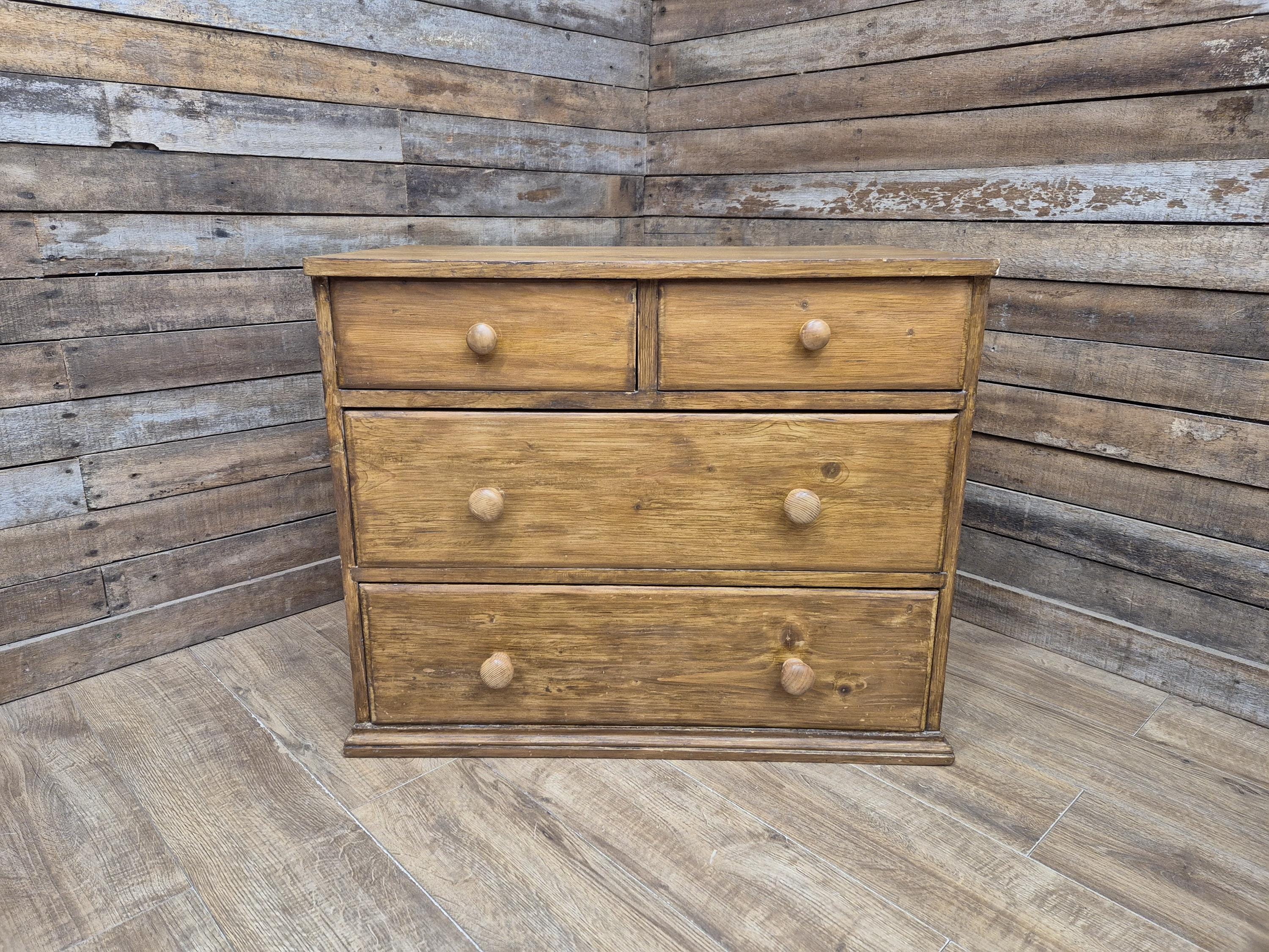Vintage Pine Chest Of Drawers Rustic Two Over Two Storage Dovetail