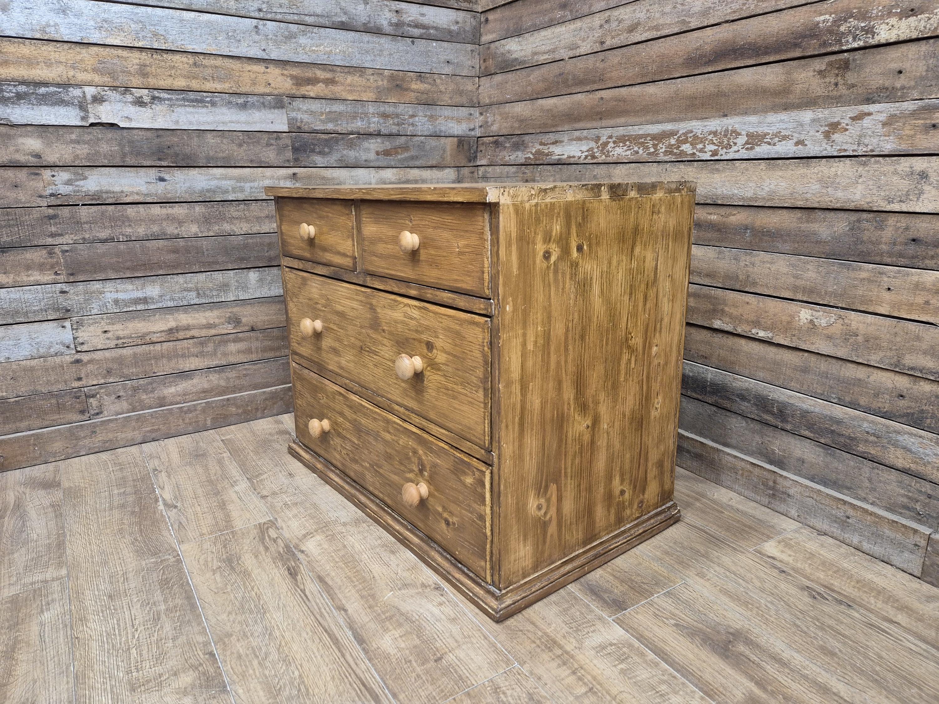 Vintage Pine Chest Of Drawers Rustic Two Over Two Storage Dovetail