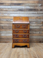 Walnut Veneer Petite Bureau Four Drawers Bracket Feet Vintage